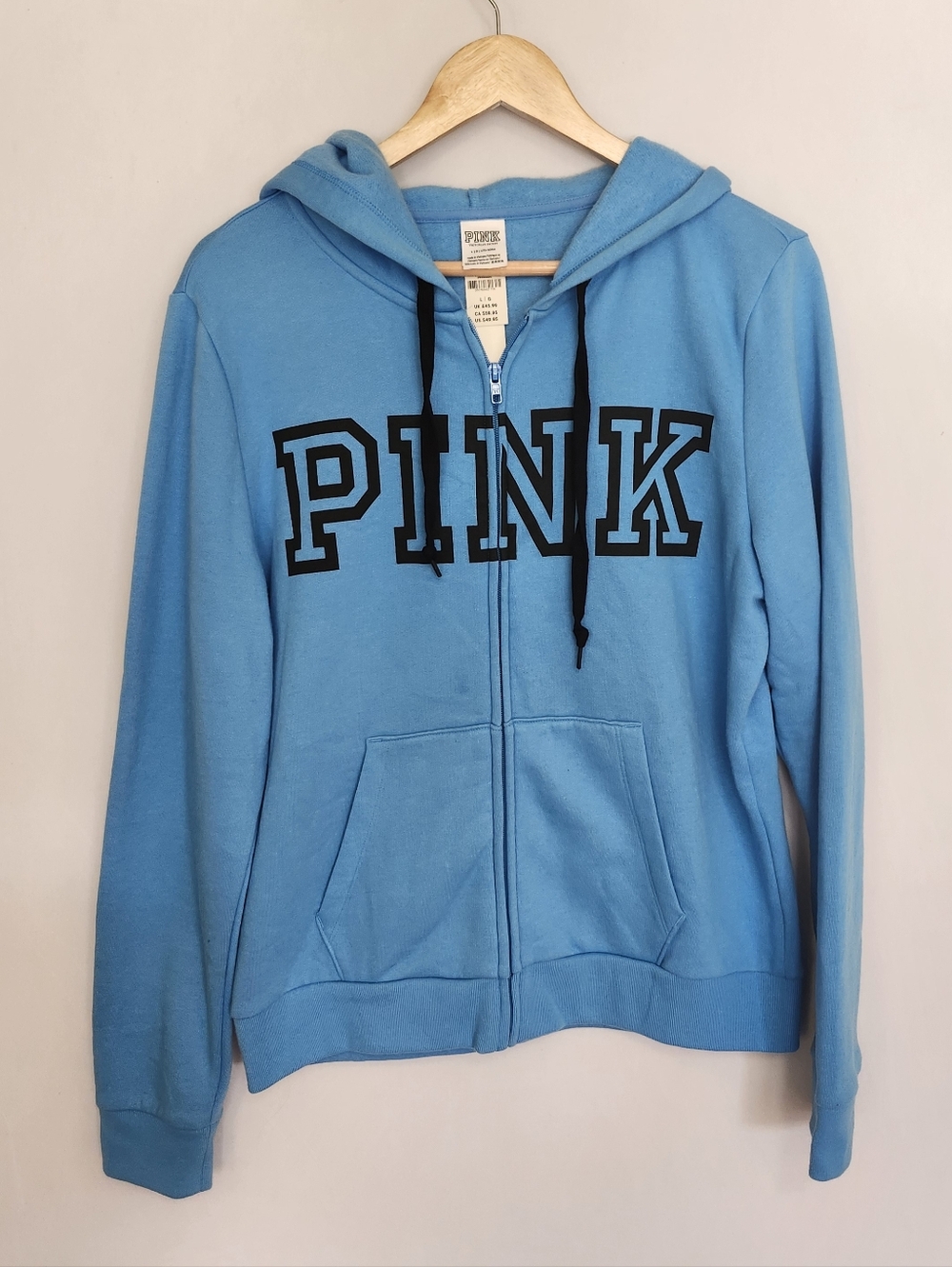 PINK Victoria's Secret Sky Blue Zip-Up Hoodie with Black Logo